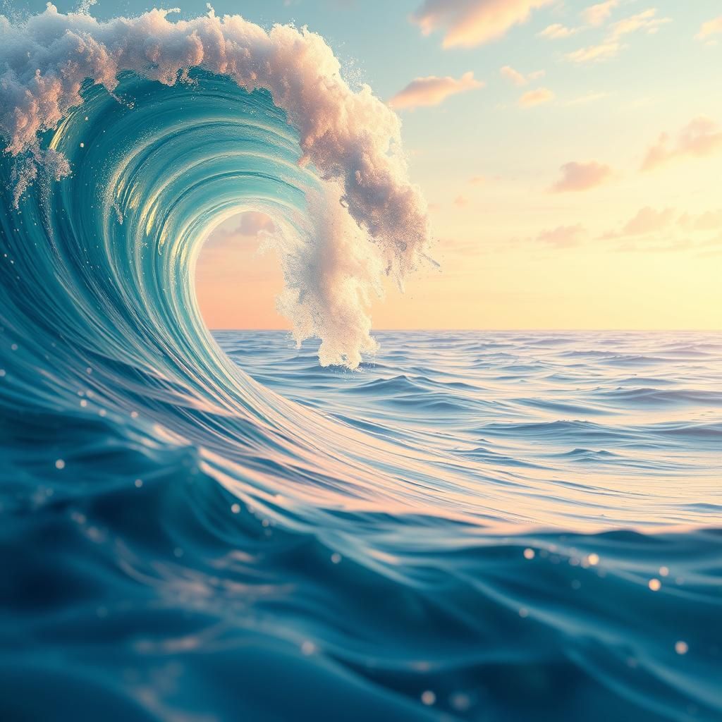 Mesmerizing Ocean Wave in Dreamlike 3D Anime Style