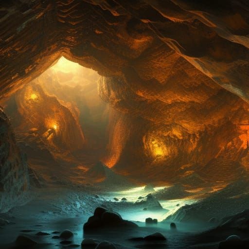 Mining Cave in Mountain: Detailed Matte Painting