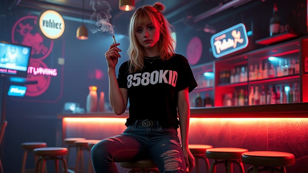 Avril Lavigne in Dystopian Cyberpunk Bar