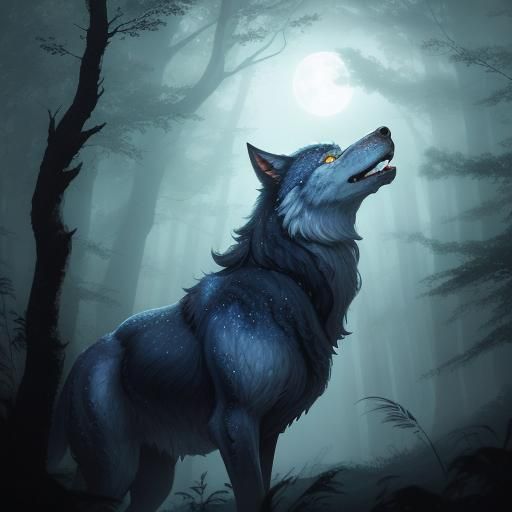 Mystical Half-Wolf Hybrid in Misty Forest