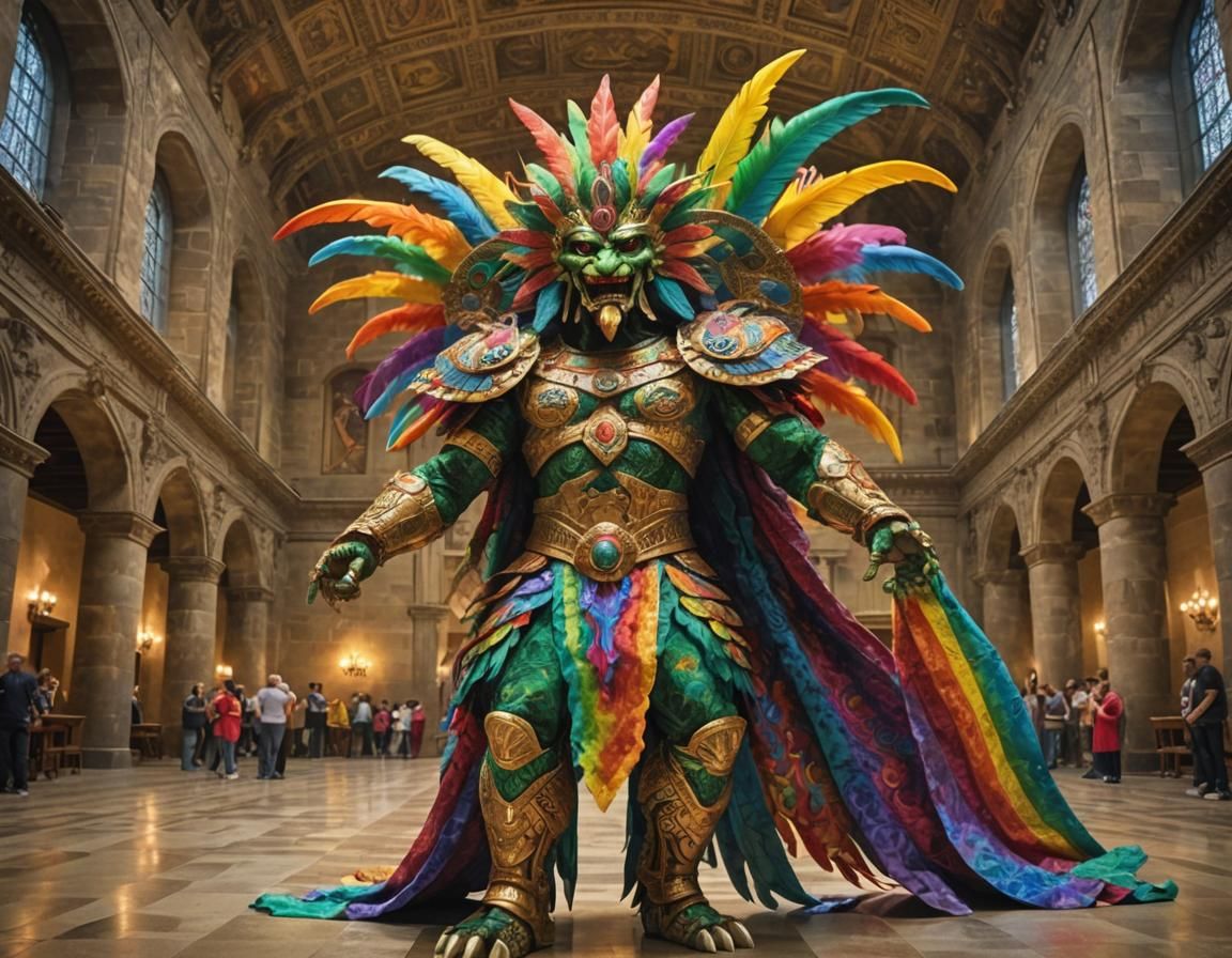 Quetzalcoatl in Rainbow Damask Fabrics