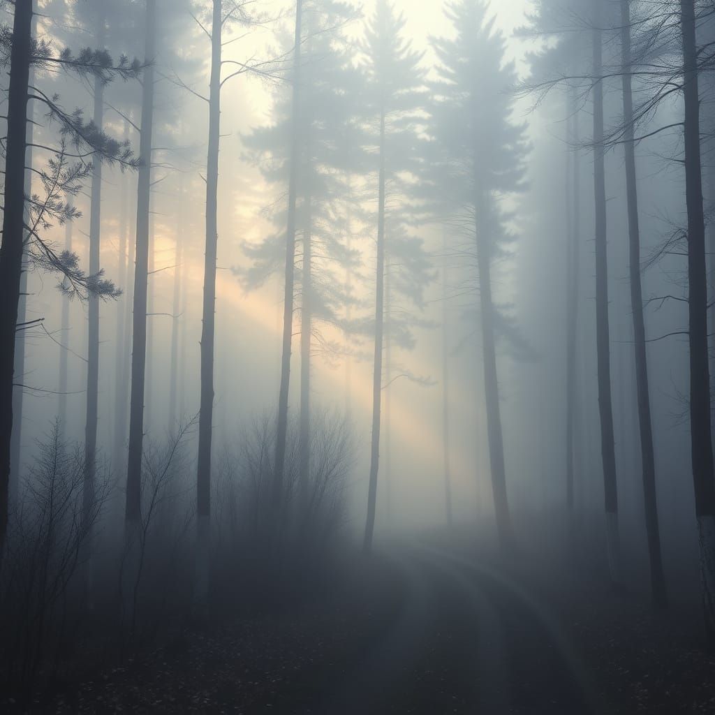 Misty Forest Path at Dawn