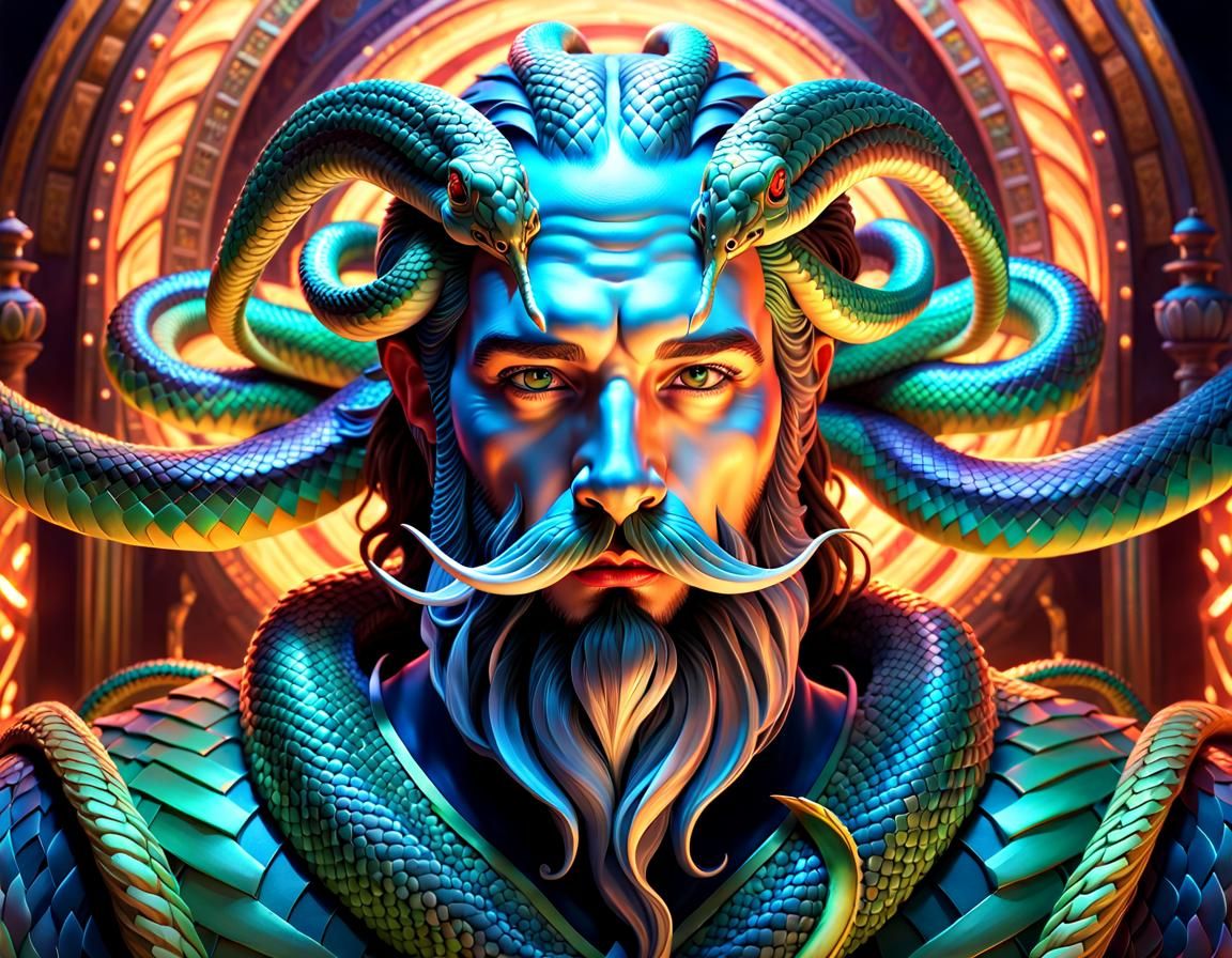 Gorgon with Snake Beard: Digital Art Portrait