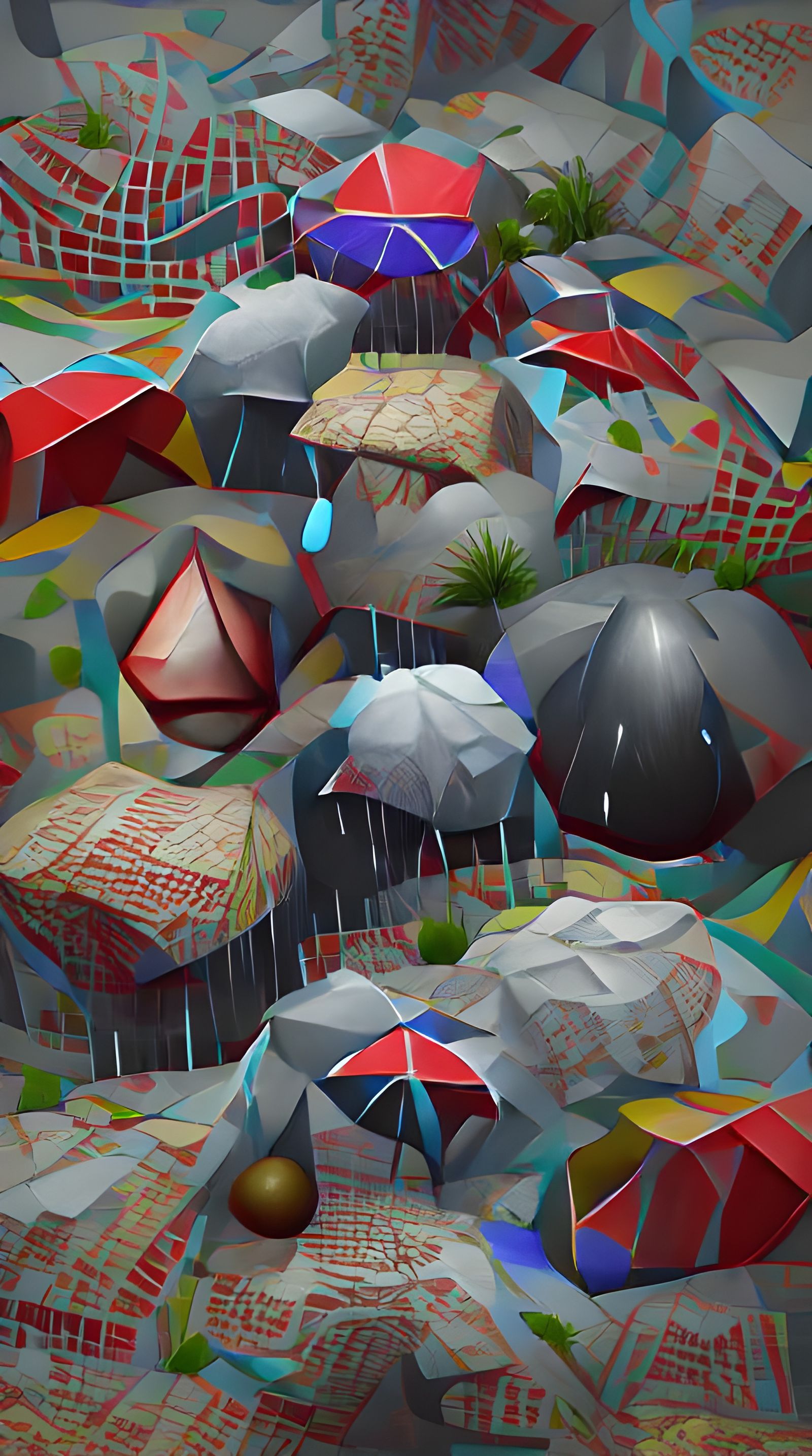 Hyperrealistic Geometric Rain in Maximalist Style