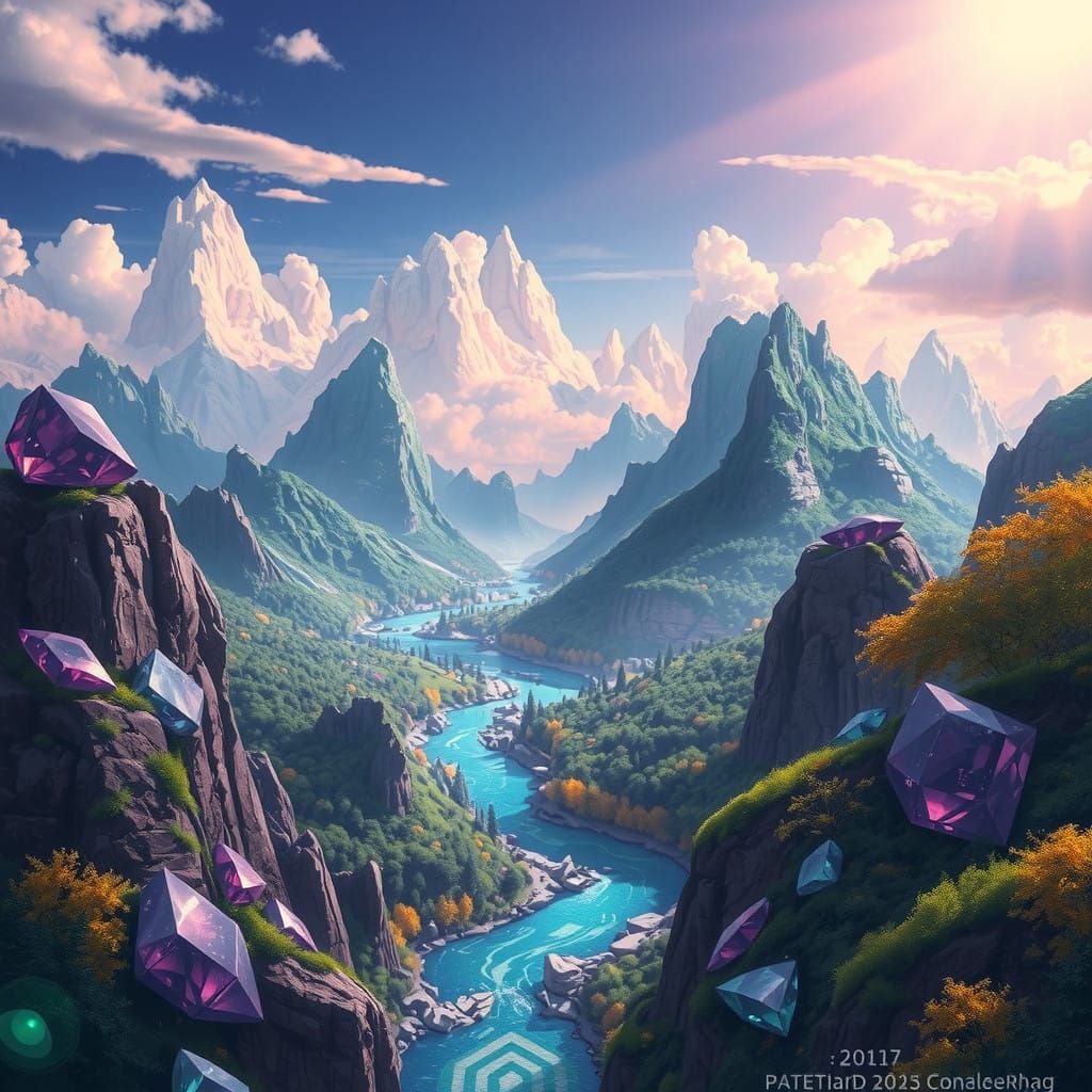 Fantastical Gemstone Realms in Vibrant Colors