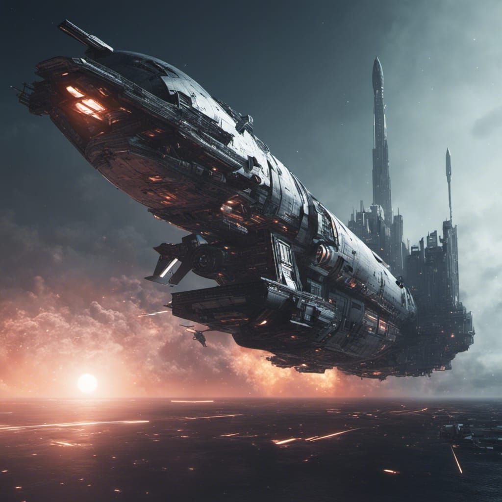 Cyberpunk Spaceship Launching into Space: 3D Render