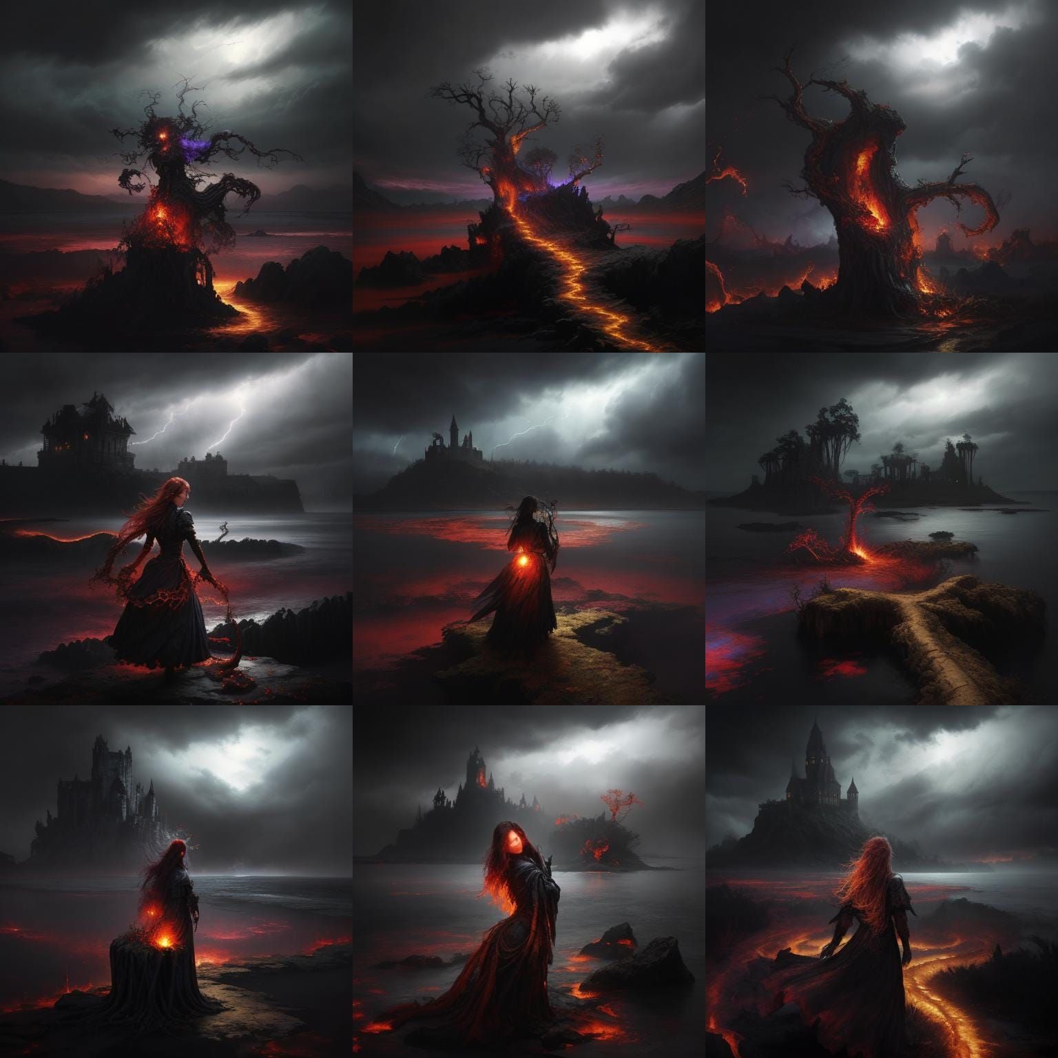 Dark Fantasy Oil Painting: Skull Flowers Bloom