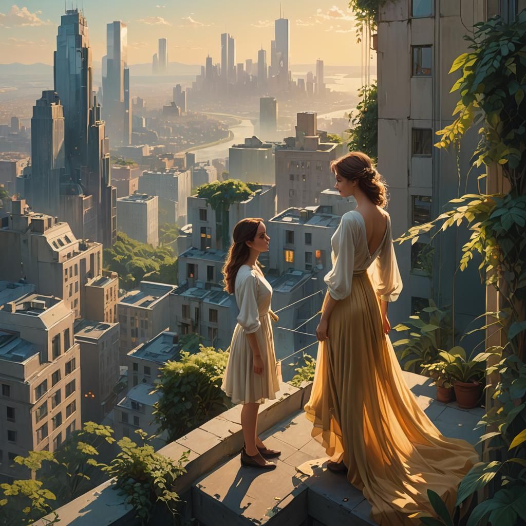 Overgrown Metropolis in Impressionistic Style