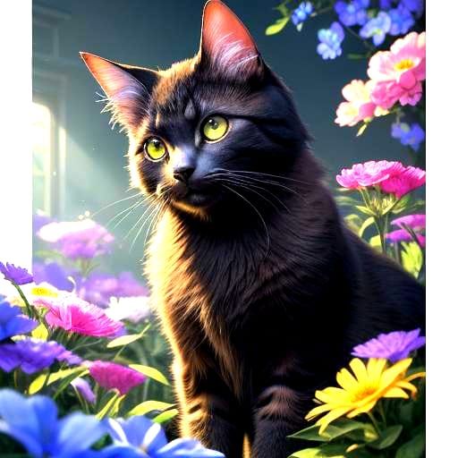 Cat Among Summer Flowers in 3D Anime Art