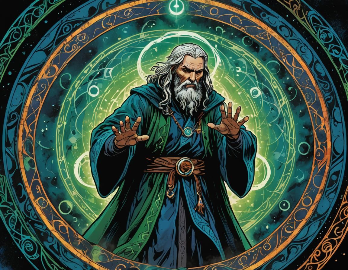 Sorcerer Incantation in Comic Book Style
