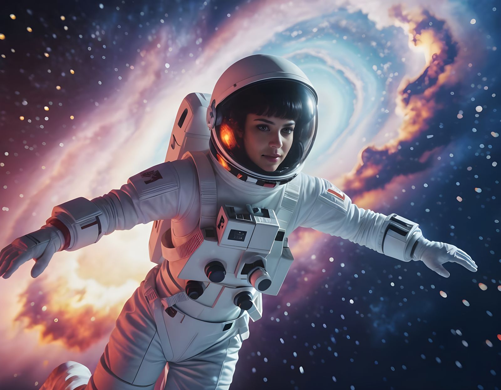 Astronaut in Zero-G Near Nebula, Cinematic Photorealism