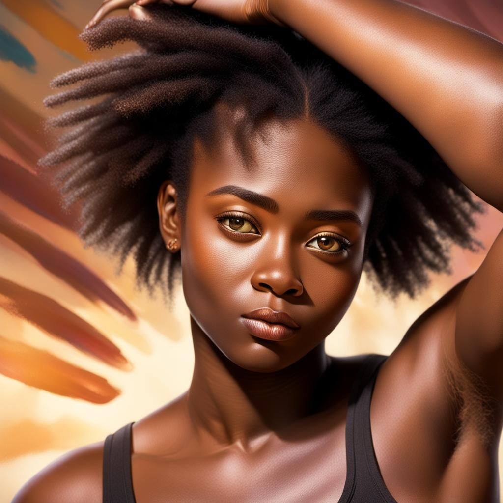 Hyperrealistic Portrait of a Brown Woman in Warm Golden Ligh...