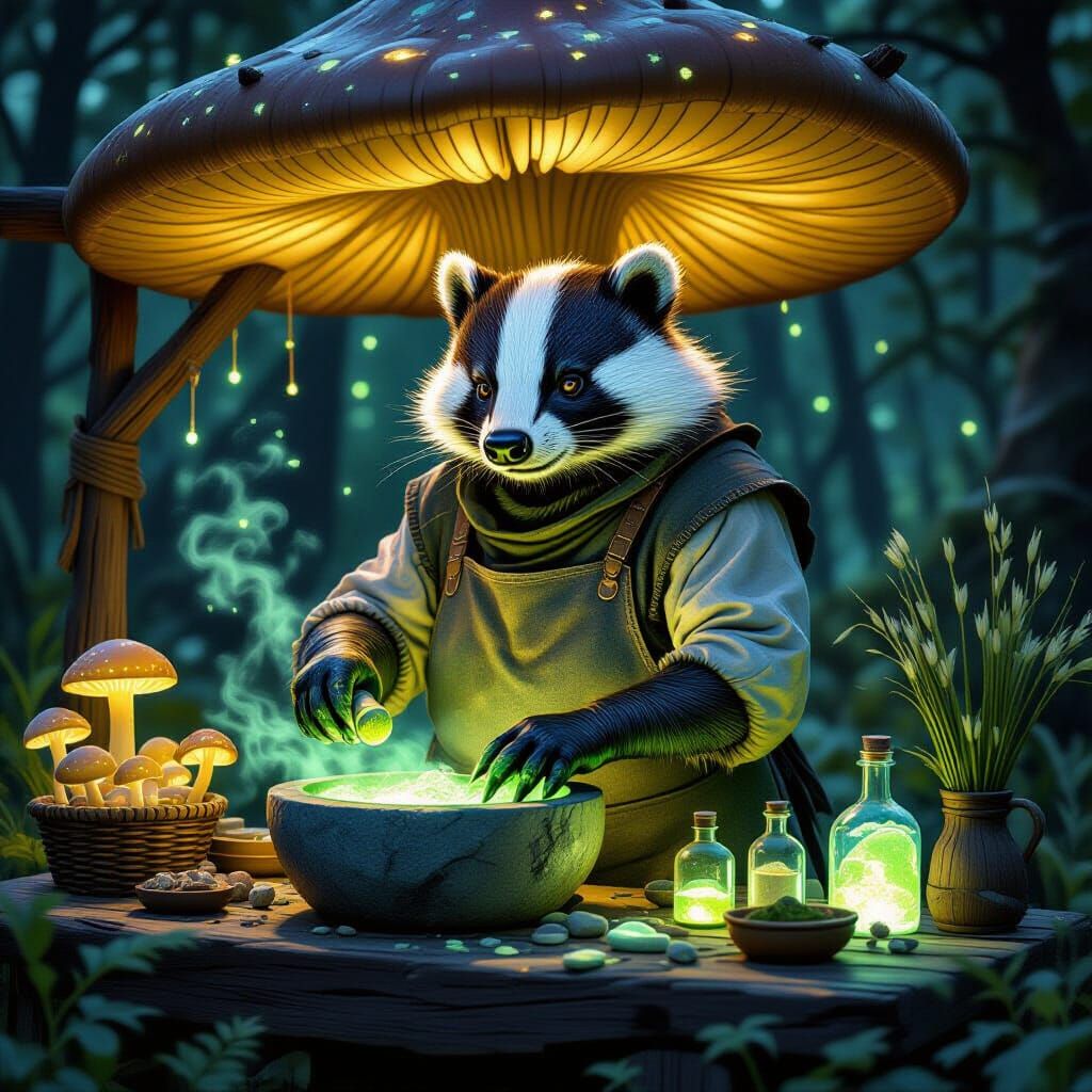 Badger Apothecary in Bioluminescent Swamp
