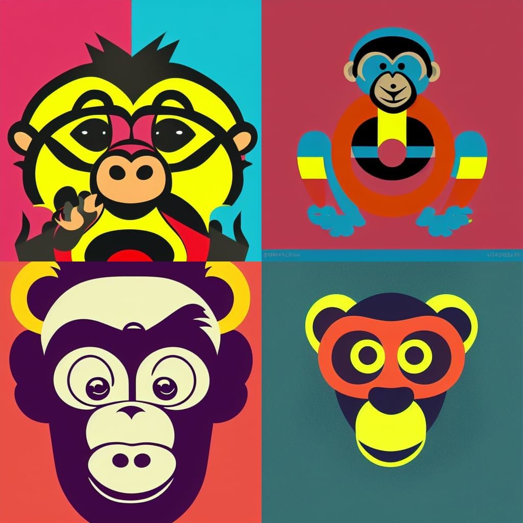 Funny Monkey Clown in Bauhaus Pop Art Style