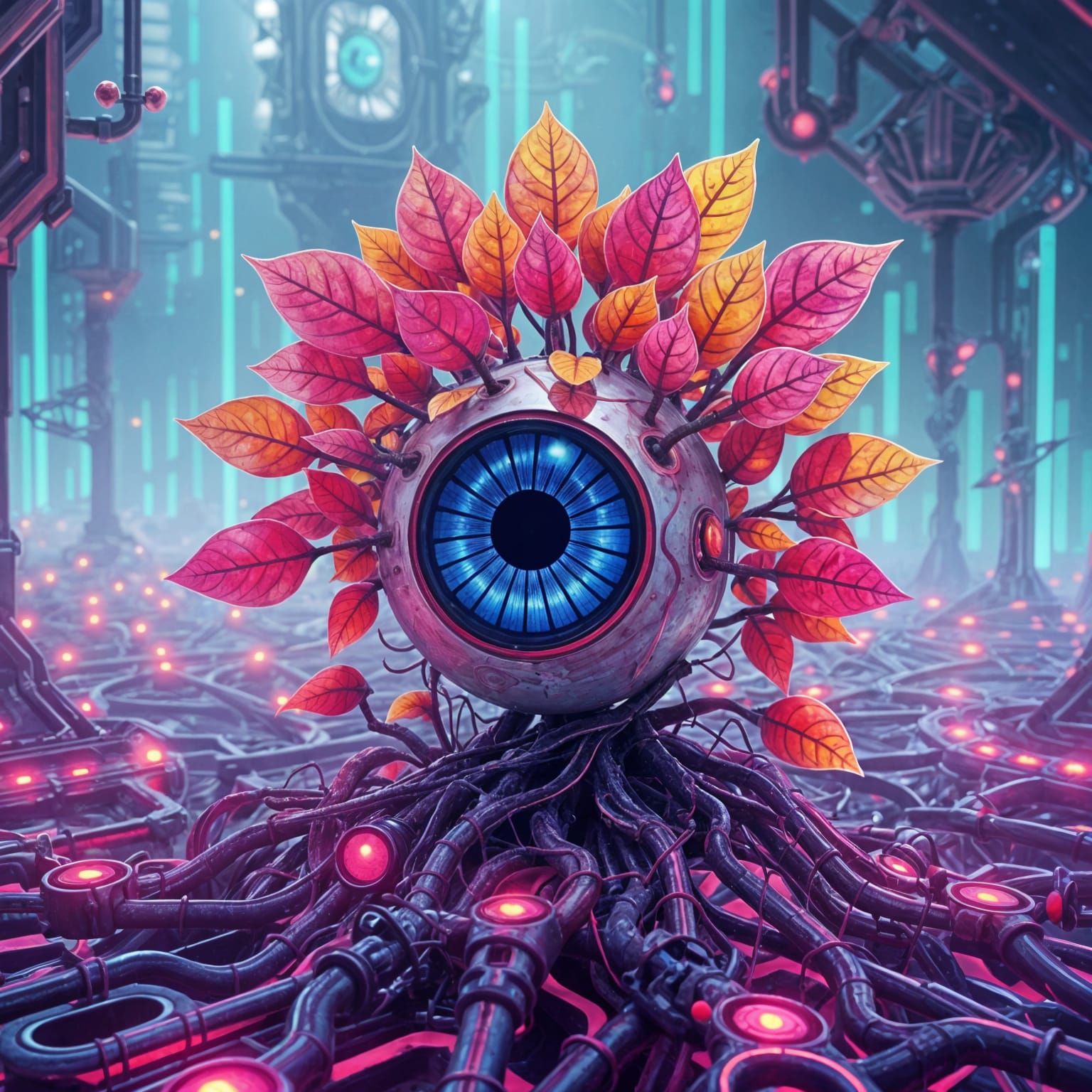 Eyeball Shrub in the Matrix: Surreal AI Art