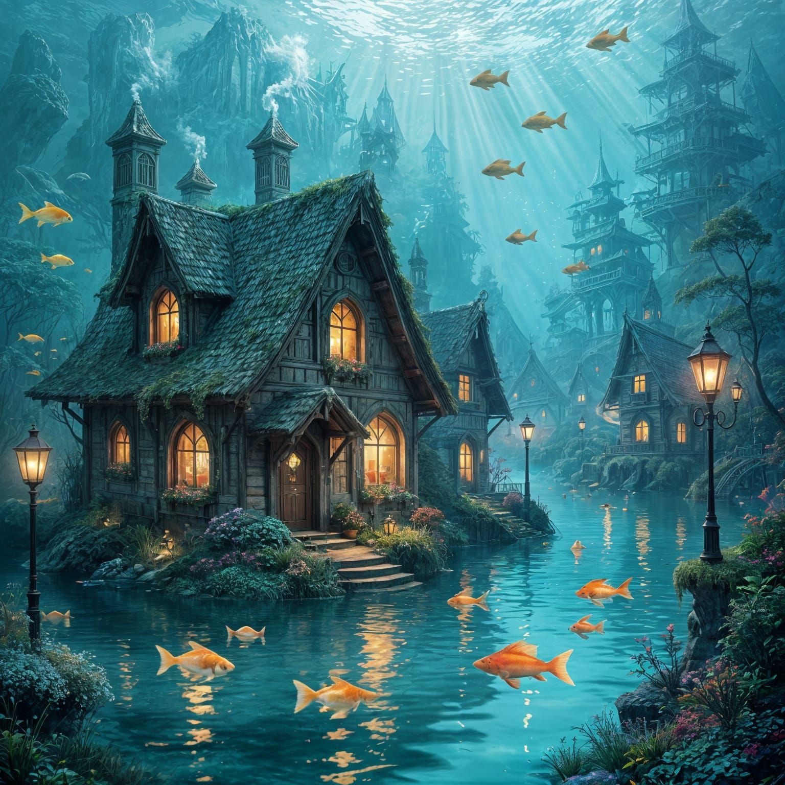 Submerged Fairytale Village with Coral Roofs