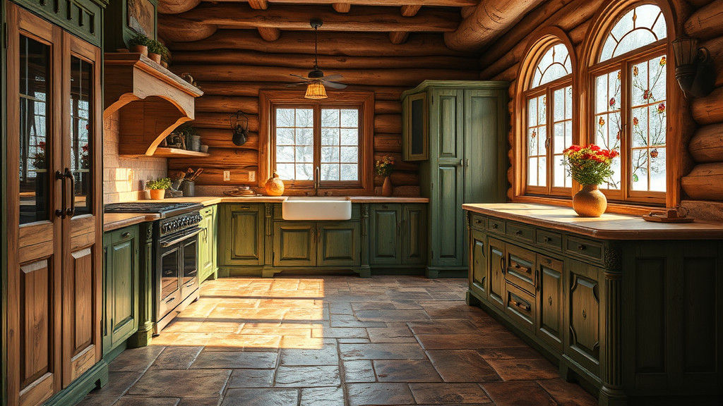 Inviting Rustic Kitchen with Stained Glass