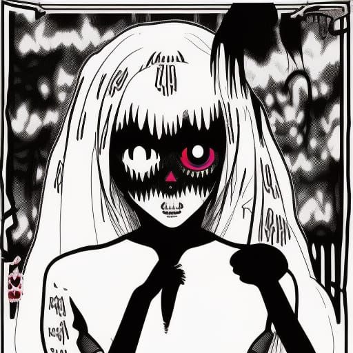 Creepy Horror Girl in Synthwave Neon Style