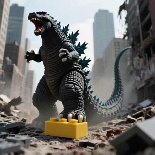 Godzilla's Pain: Stepping on a Lego in Ruined City