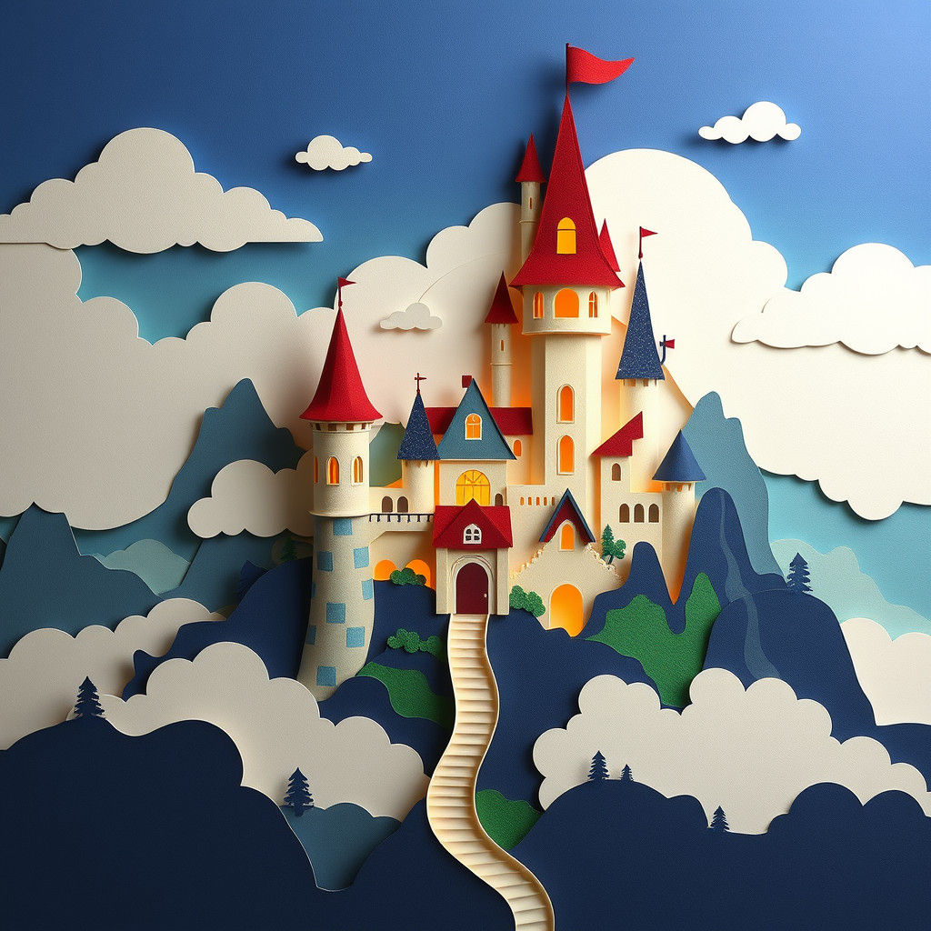 Fairy Tale Castle in Clouds: Paper Cut-Out Art