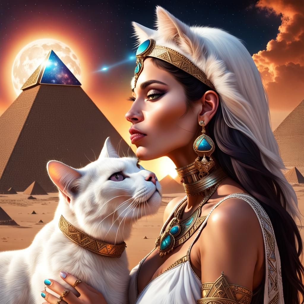 White Cat Kisses Woman on Alien Planet