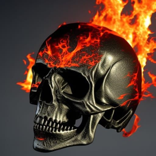 Flaming Skull in Black Space: Fantasy Concept Art