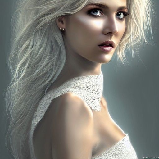 Beautiful Blonde Woman in Lace Dress: Fantasy Portrait