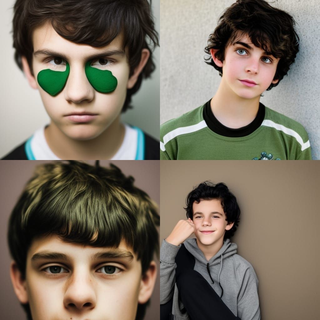 Portrait of a Teenager with Black Hair and Green Eyes