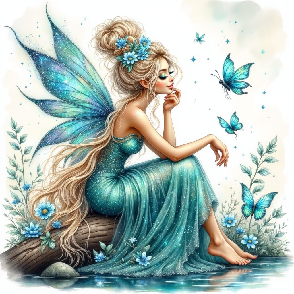 Vibrant Whimsical Fairy in Iridescent Dress