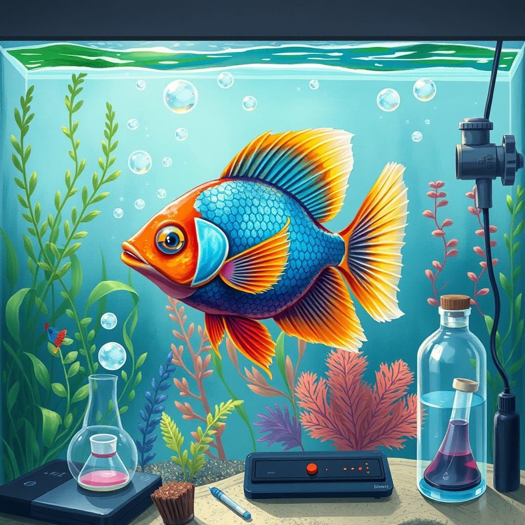 Colorful Fish in Whimsical Science Fair Tank