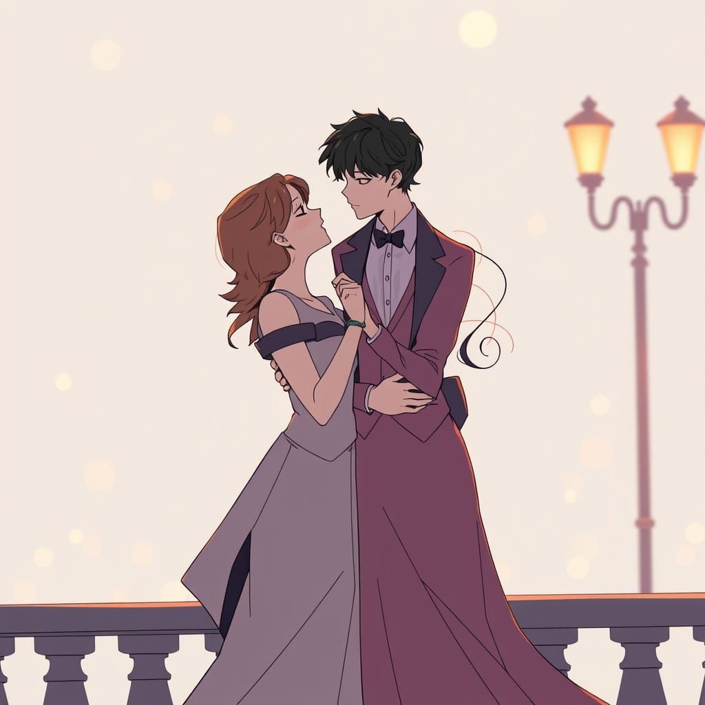 Anime Couple Kissing in Pastel Shades