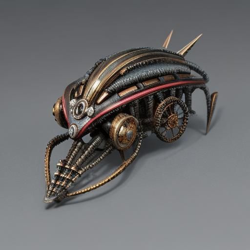 Golden Cyborg Trilobite Recharging: Biomechanical Art