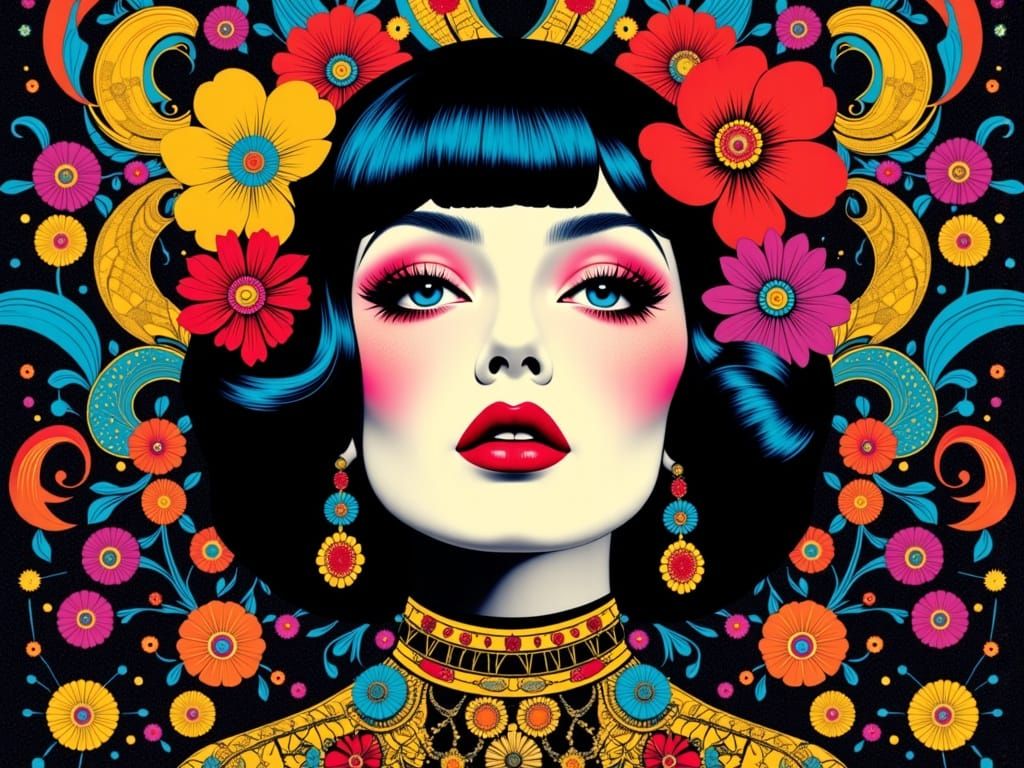 Mid-Century Pop Art Portrait of Ethereal Gothic Woman