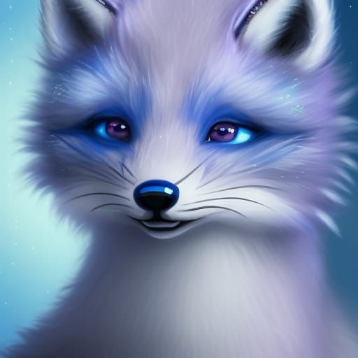 Blue Fluffy Fox in Pixel Art Style