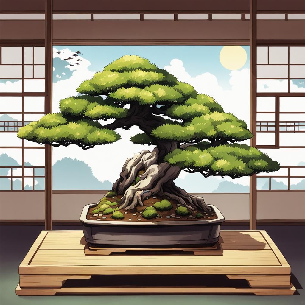 Japanese Bonsai Tree in Anime Style