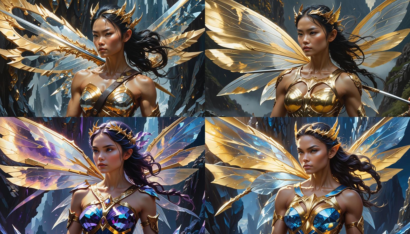 Hyper-Realistic Digital Fairy Woman in Metallic Gold Armor