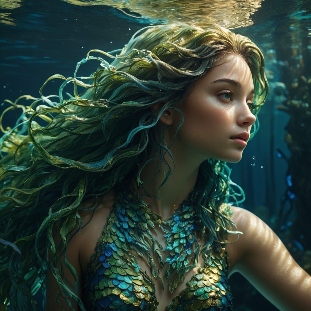 Underwater Sea Nymph in Fantasy Illustration Style