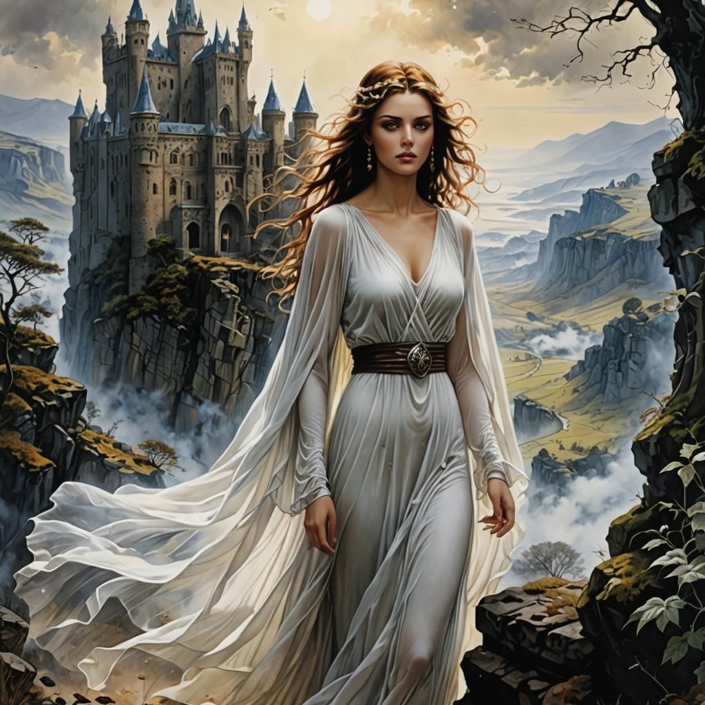 Ethereal Female Ghost in Watercolor on Scottish Moors