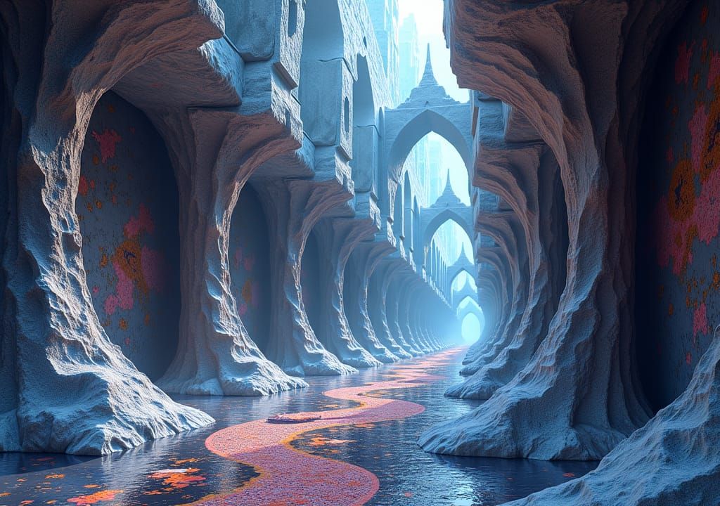 Mystical Fractal Corridor Inspired by Escher