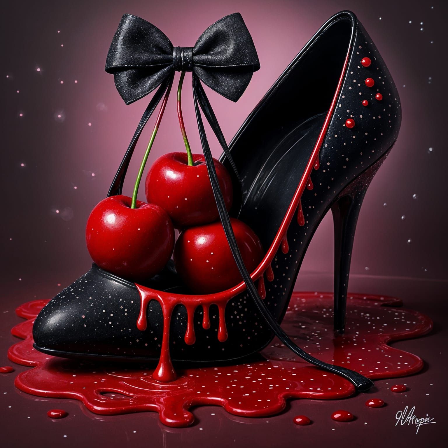 Cherry in Stiletto Shoe with Dripping Juice, Graffiti Art St...