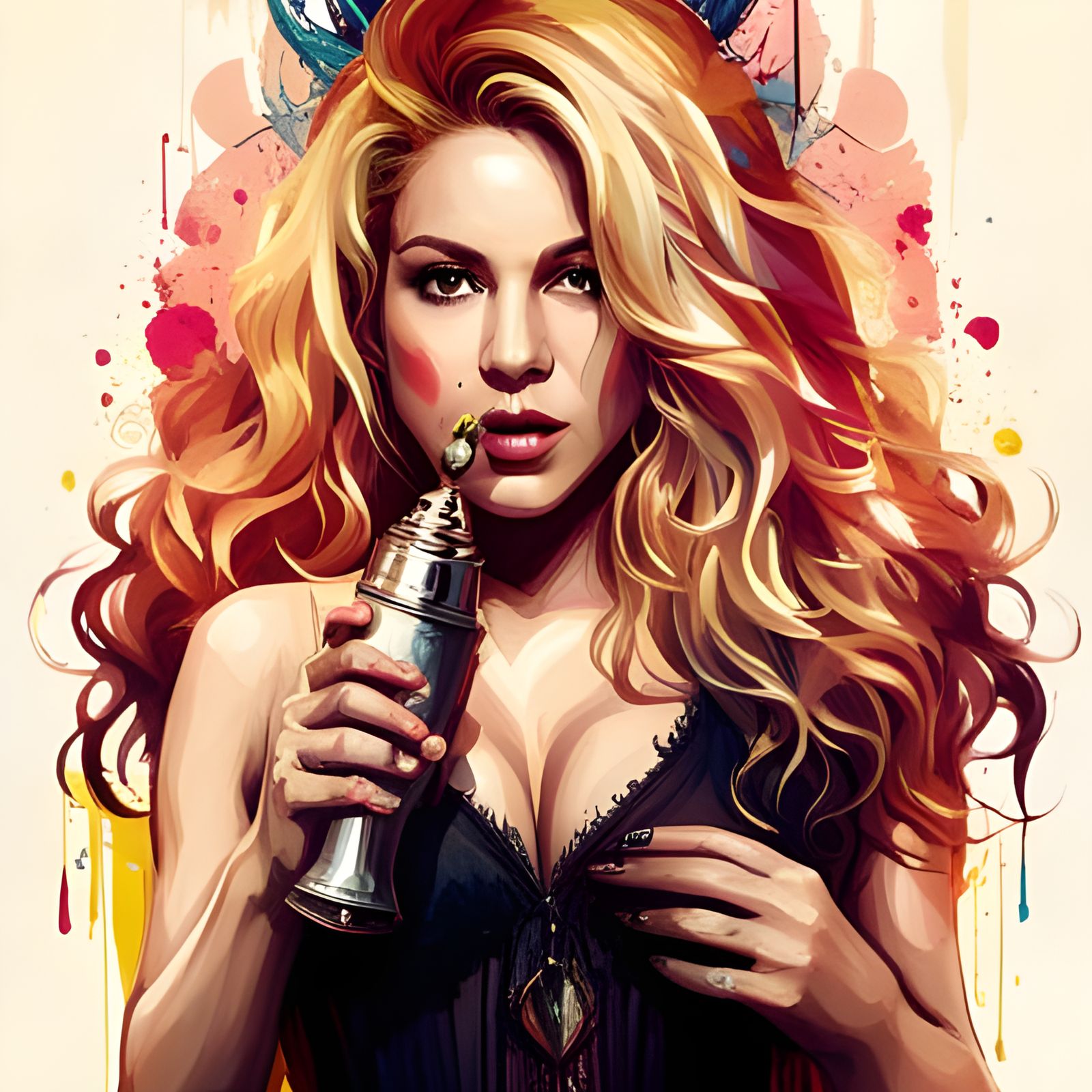 Polychromatic Painting of Woman with Salt Shaker