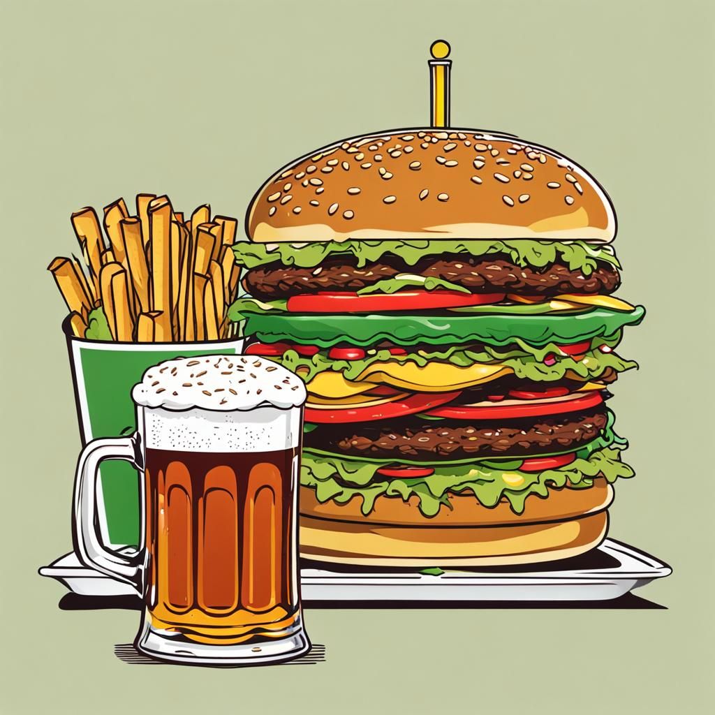 Sparrow Eats Hamburger Beside Beer Glass