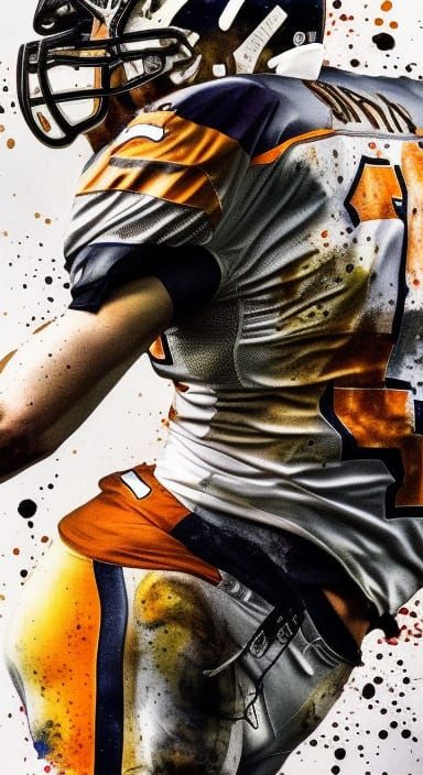 Broncos Football Team in Manhwa Watercolor Portrait