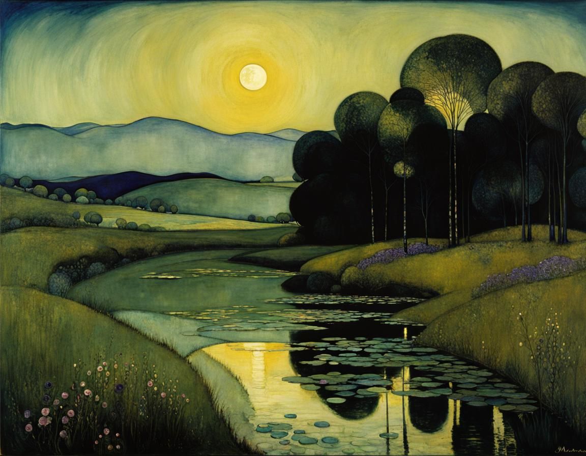Dreamy Nocturnal Scene in Muted Blues and Violets