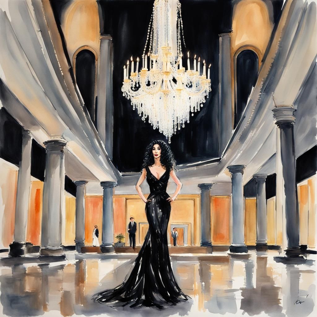 Cher in Moonstruck: Watercolor Impasto Painting