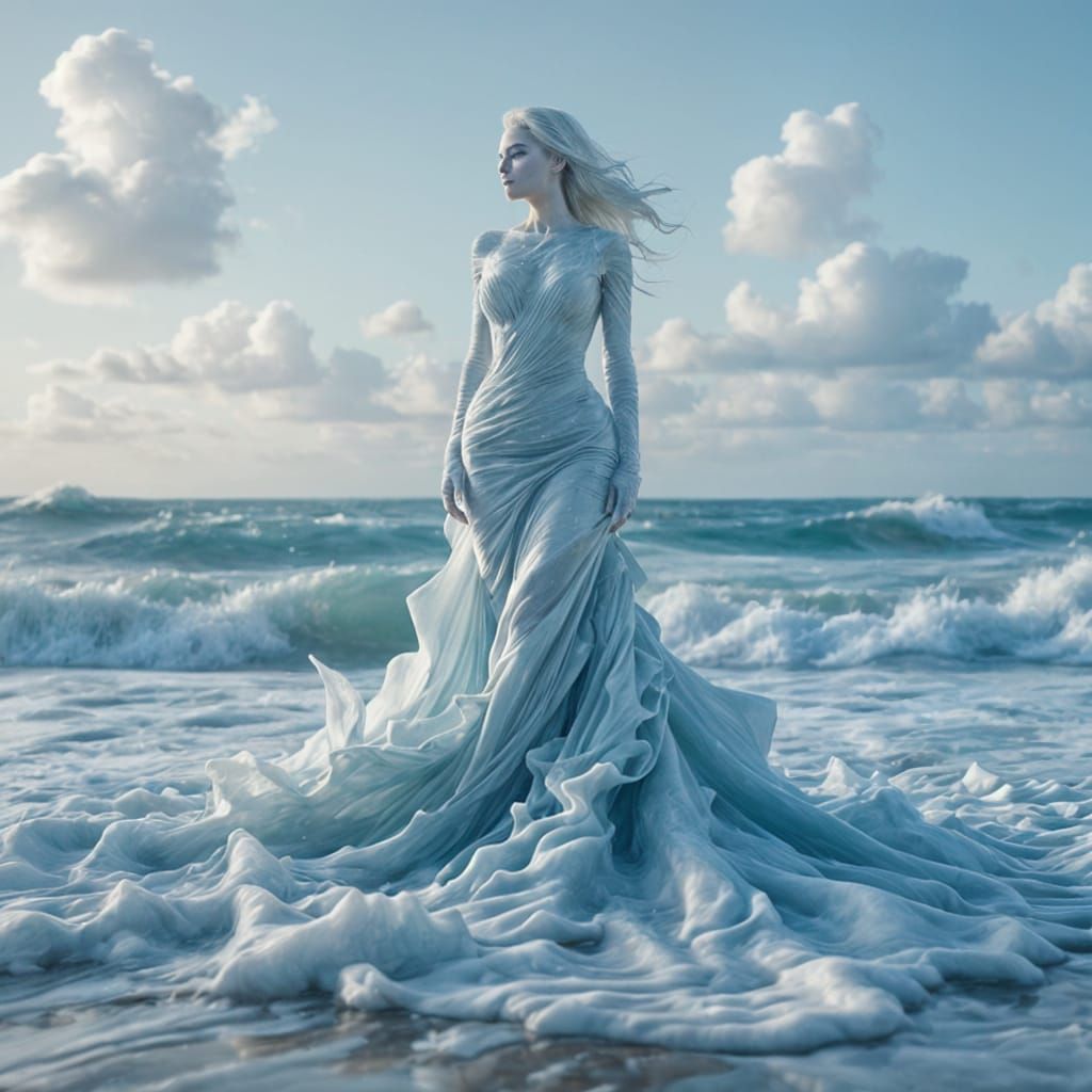 Abstract Water Woman in Flowing Gown
