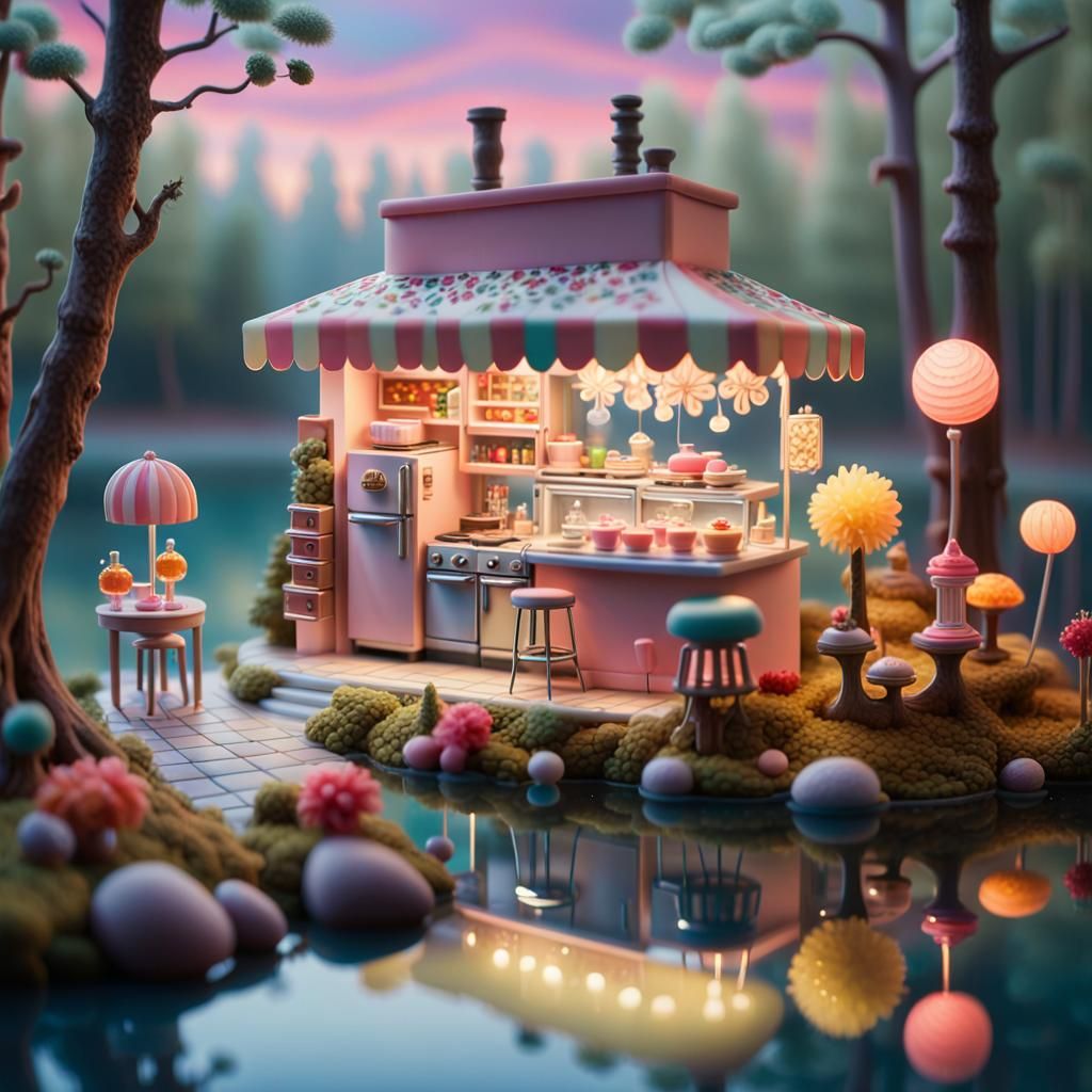 Surreal Miniature Candy Shop in Oil on Canvas