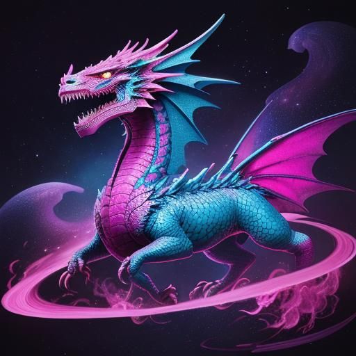 Violent Pink Dragon in Holographic Astral Illustration