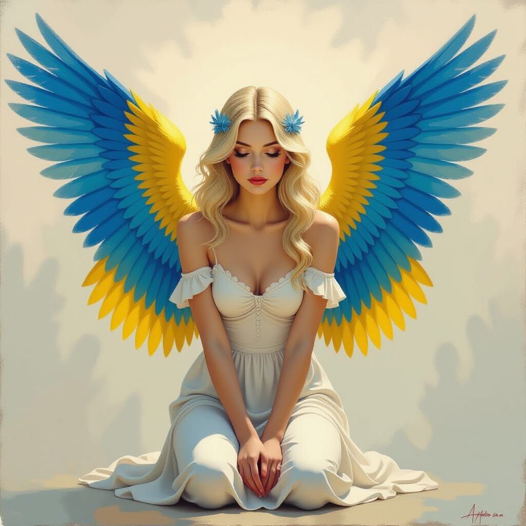 Angelic Figure in Textured Acrylic Painting