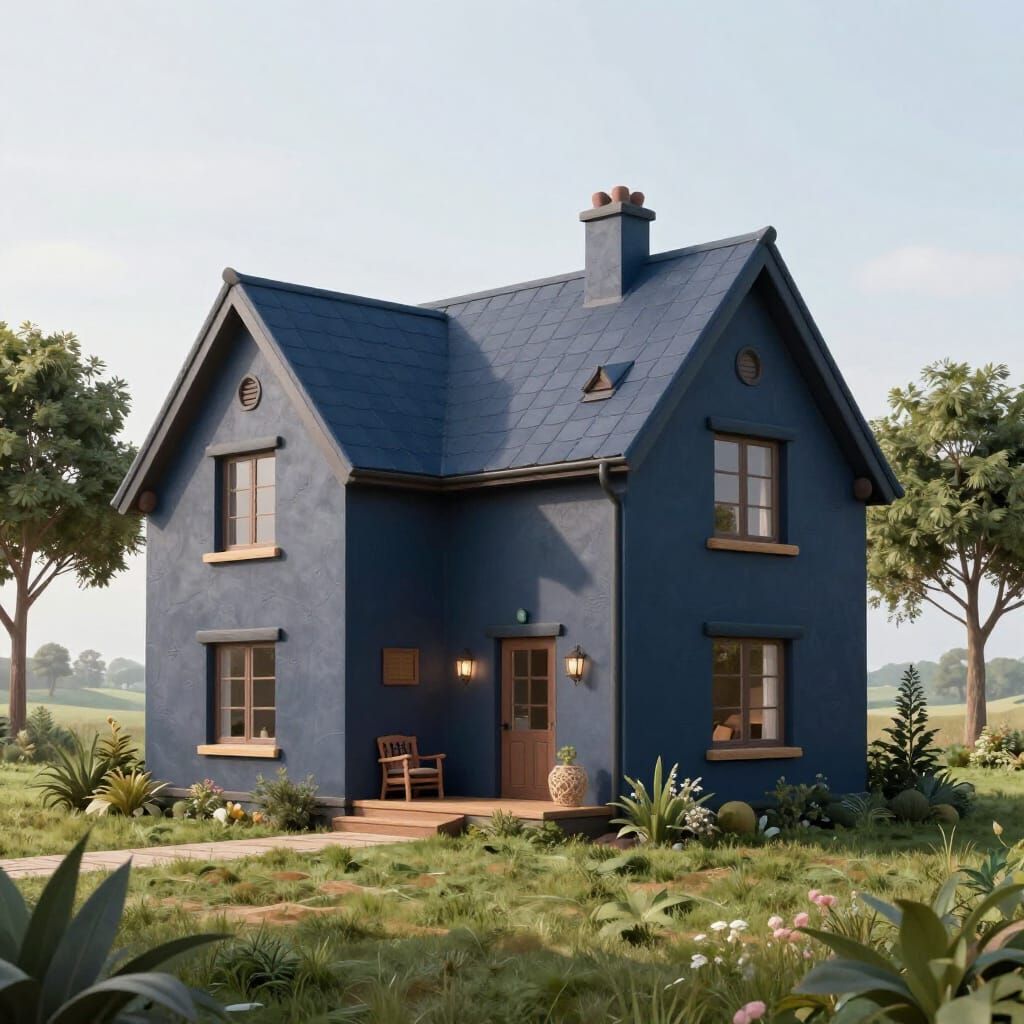 Matte Painting of a Deeply Colored House for Rest and Belong...